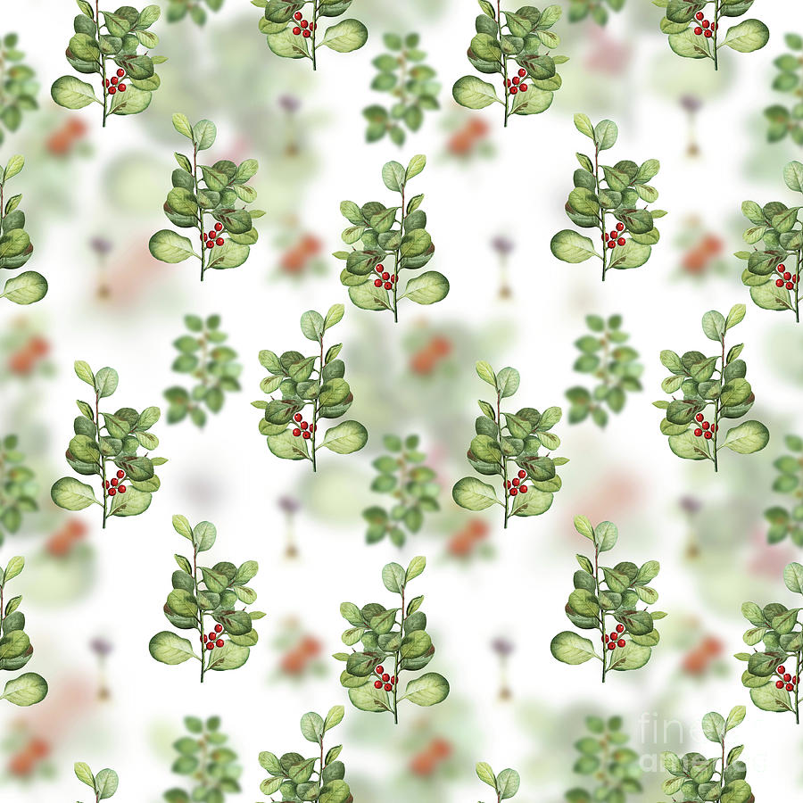 Vintage Lingonberry Evergreen Floral Garden Pattern on White n.2124 Mixed Media by Holy Rock Design
