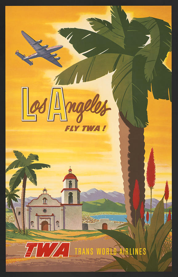Vintage Los Angeles Twa Travel Poster - Circa 1960s Mixed Media