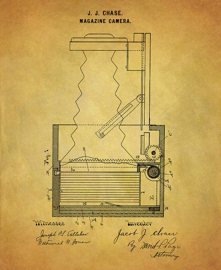Vintage Magazine Camera Patent Drawing by Dan Sproul