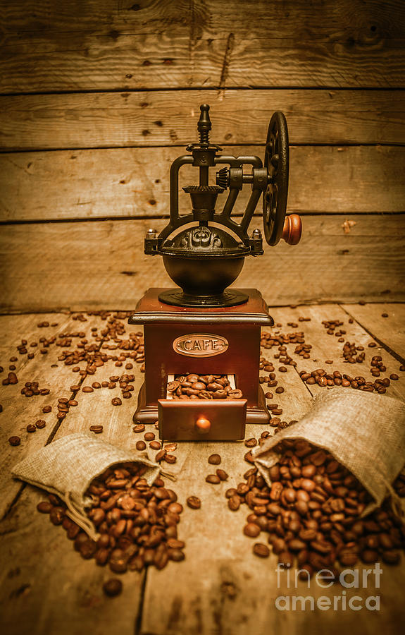 Vintage Manual Grinder And Coffee Beans Photograph by Jorgo Photography