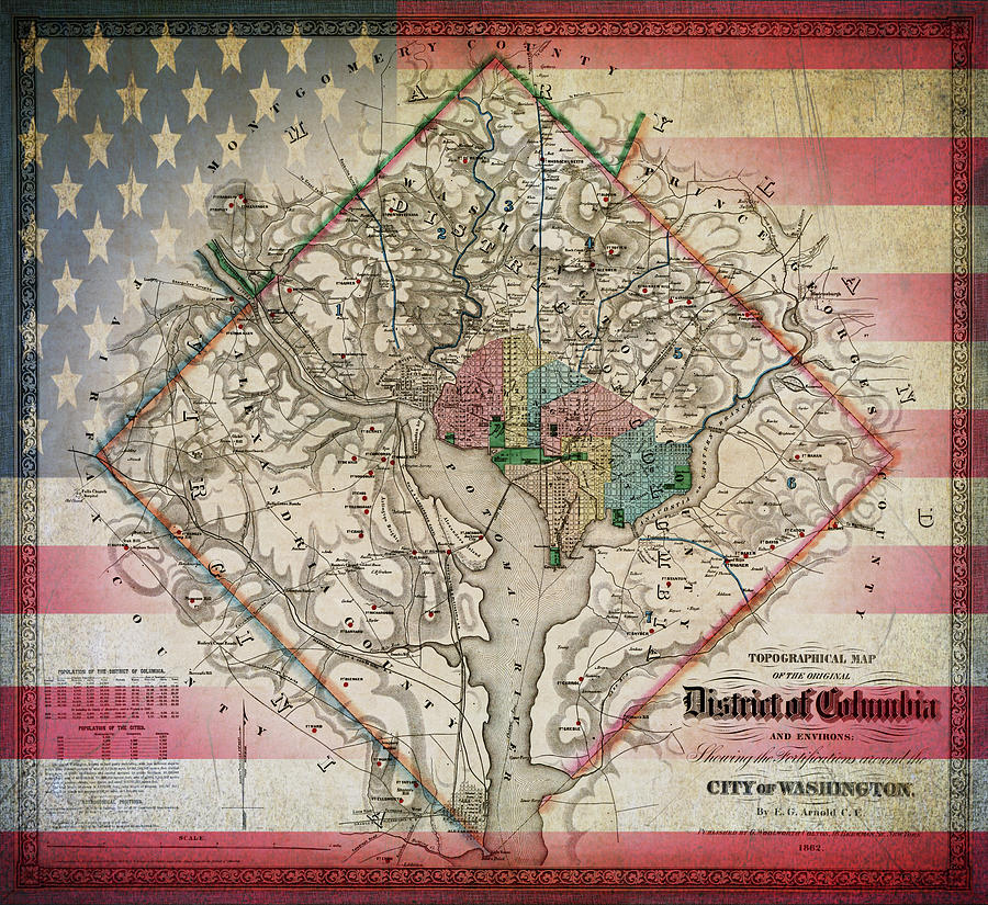 Vintage Photograph - Vintage Map City of Washington District of Columbia Stars and Stripes by Carol Japp
