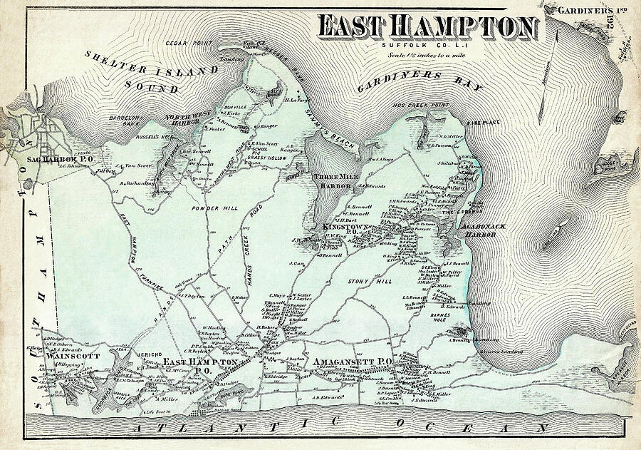 Vintage Map East Hampton Long Island New York 1873 Drawing by Carol Japp Vintage Map East Hampton Long Island New York 1873 Drawing by Carol Japp