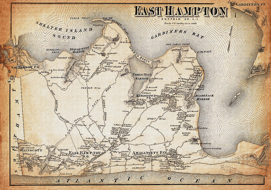 Vintage Map East Hampton Long Island New York 1873 Sepia Photograph By   Vintage Map East Hampton Long Island New York 1873 Sepia Carol Japp 