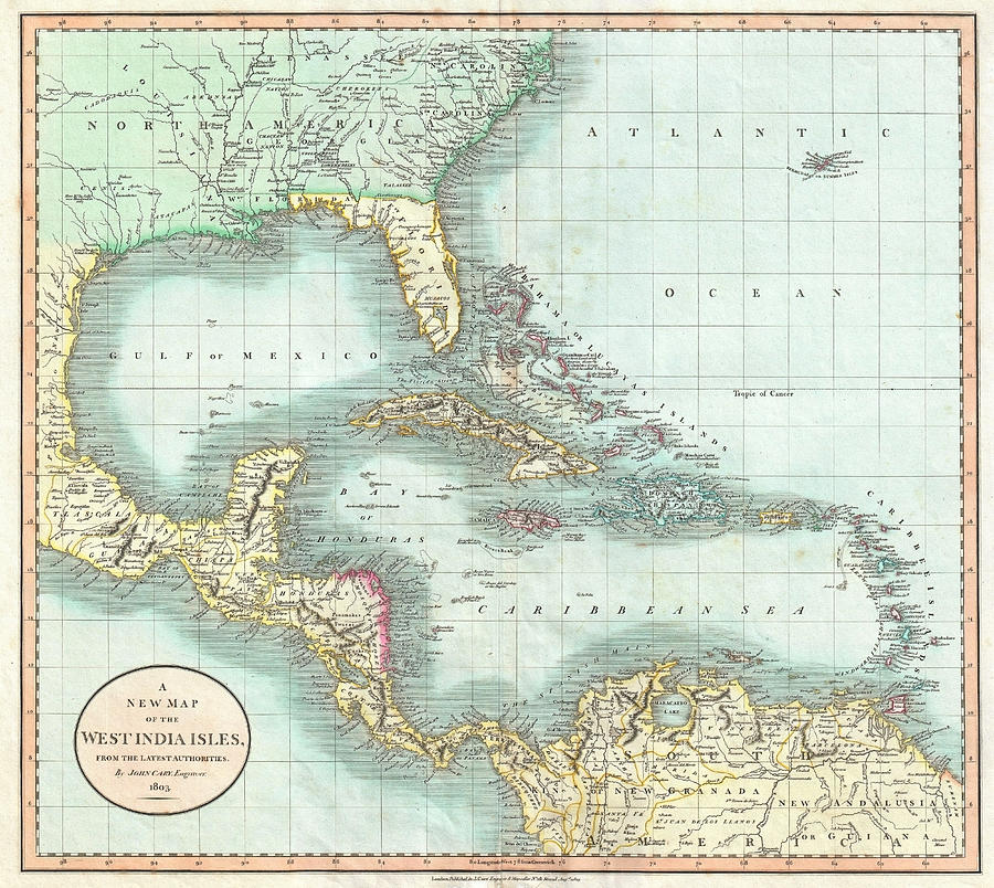 Vintage map - Florida and the West Indies Drawing by Philip Openshaw ...