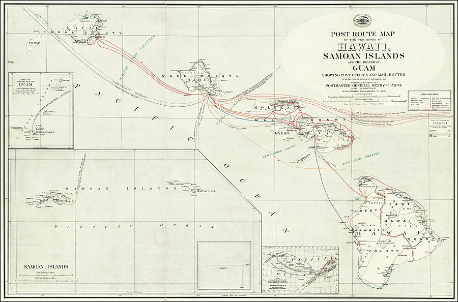 Honolulu Photograph - Vintage Map Hawaii Samoan Islands and Guam 1903 by Carol Japp