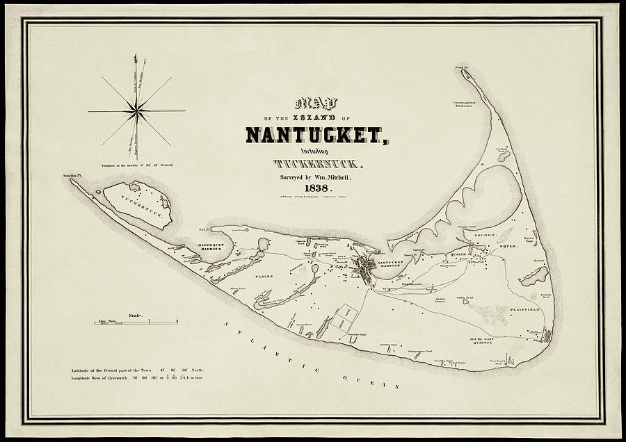 Vintage Map Nantucket Including Tuckernuck 1838 Photograph by Carol Japp