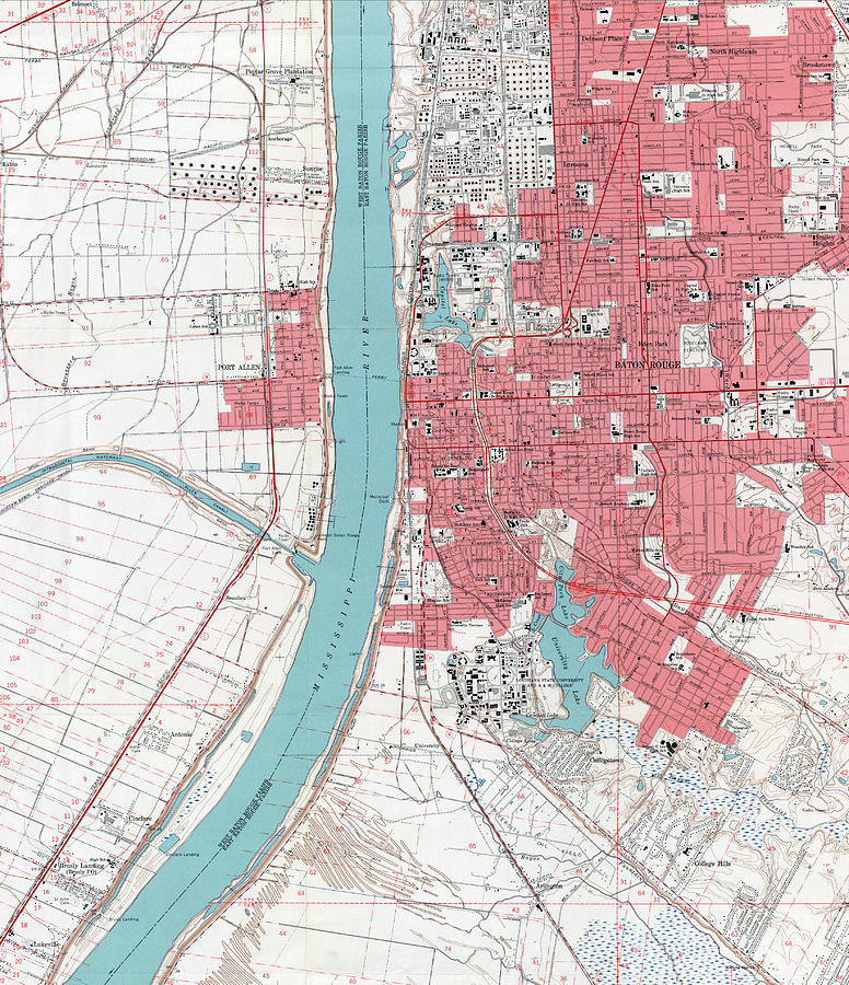 Vintage Map of Baton Rouge Port Allen Louisiana Topographical Painting ...