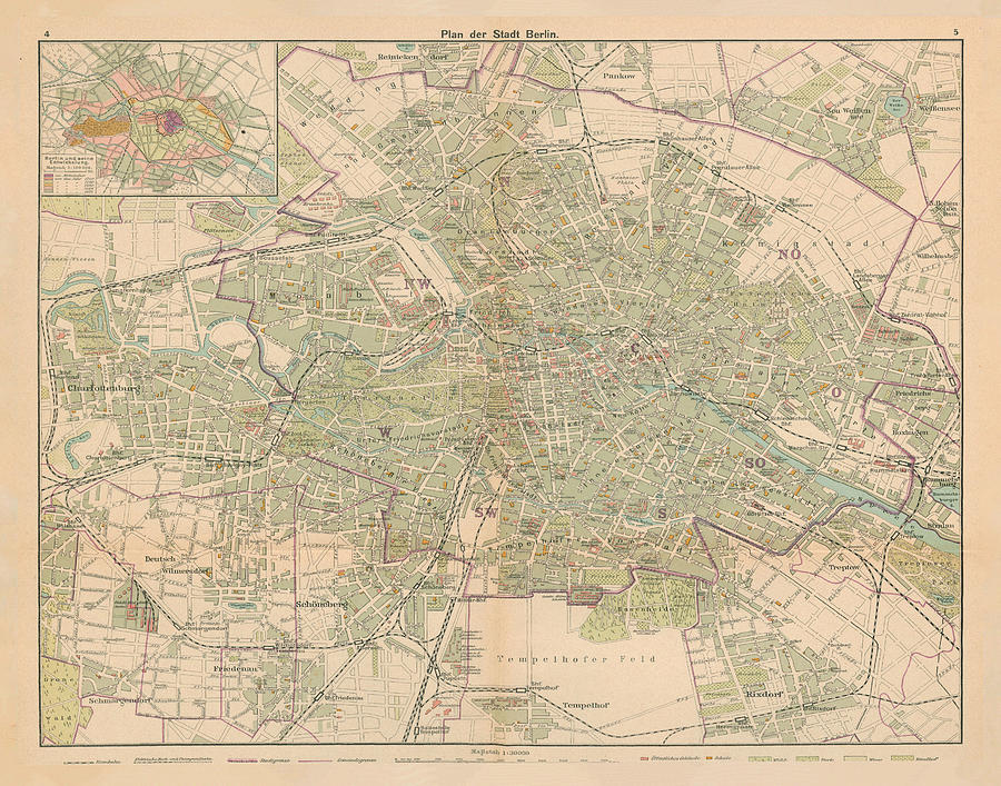 Vintage Map of Berlin Germany 1913 Drawing by Adam Shaw | Pixels