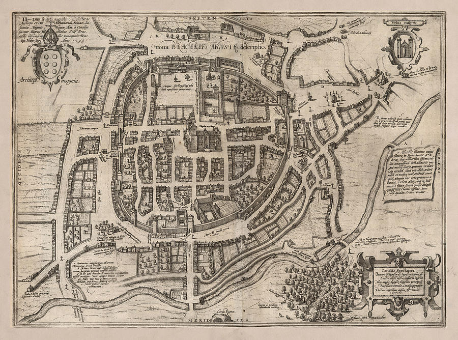 Vintage Map of Braga Portugal 1597 Drawing by Adam Shaw - Fine Art America