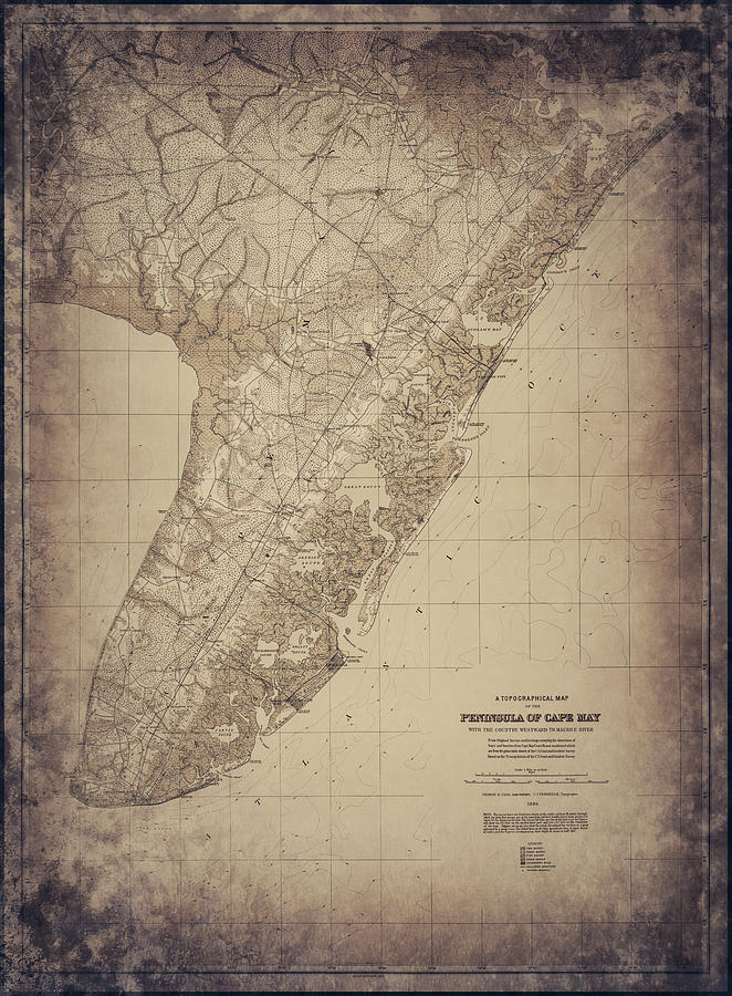 New Jersey Map Photograph - Vintage Map of Cape May Peninsula New Jersey 1886 Sepia  by Carol Japp