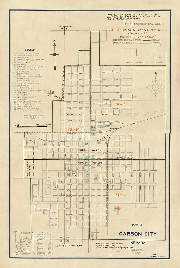 Vintage map of Carson City NV 1940 Drawing by Adam Shaw - Fine Art America