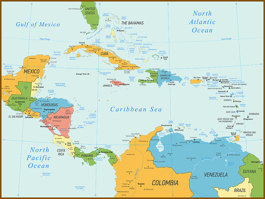 Vintage Map of Central America. Vector Illustration Drawing by Bergserg