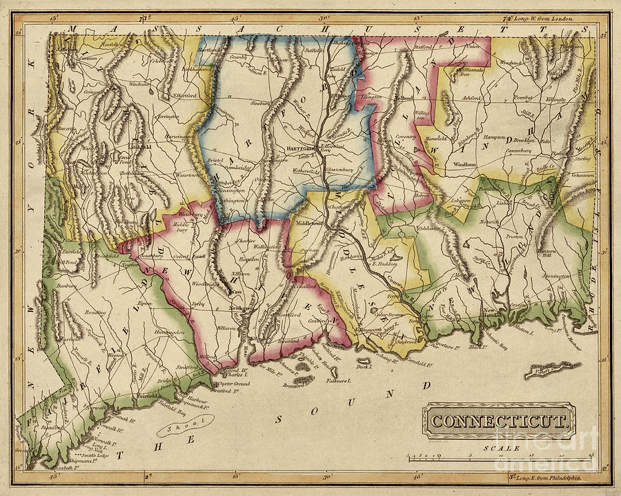 Vintage map of Connecticut 1817 Photograph by JL Images - Pixels