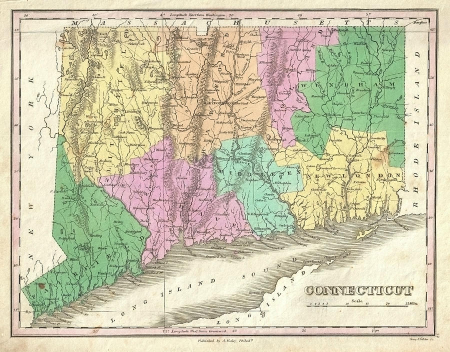 Vintage map of Connecticut Drawing by Philip Openshaw - Fine Art America