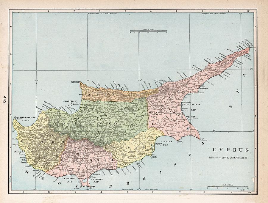 Vintage Map of Cyprus 1901 Drawing by Adam Shaw
