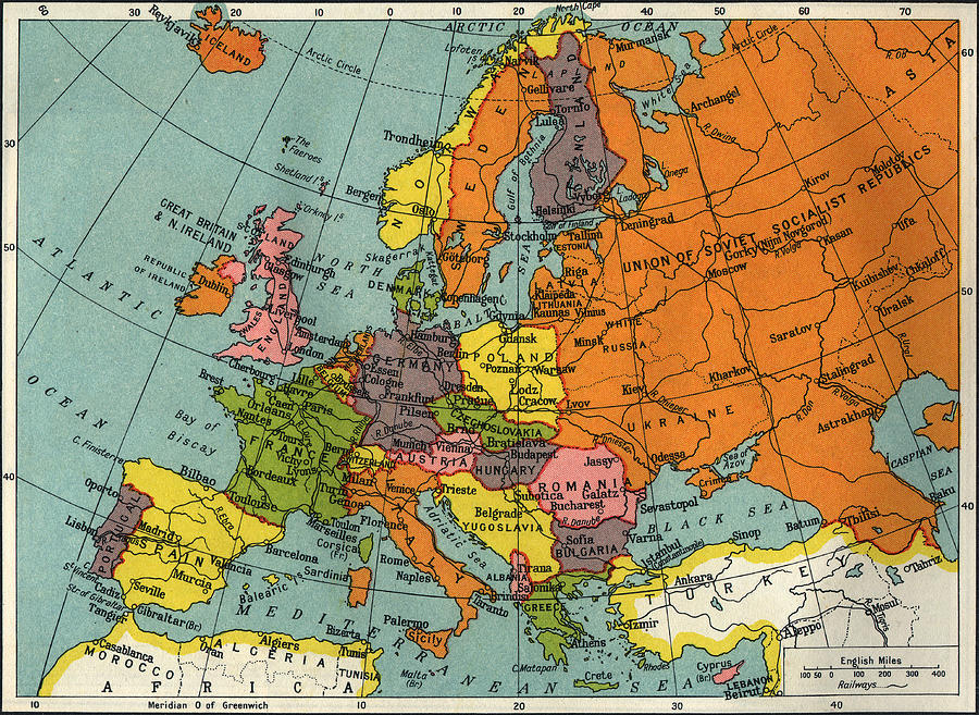 Vintage map of Europe and Asia Photograph by Belterz