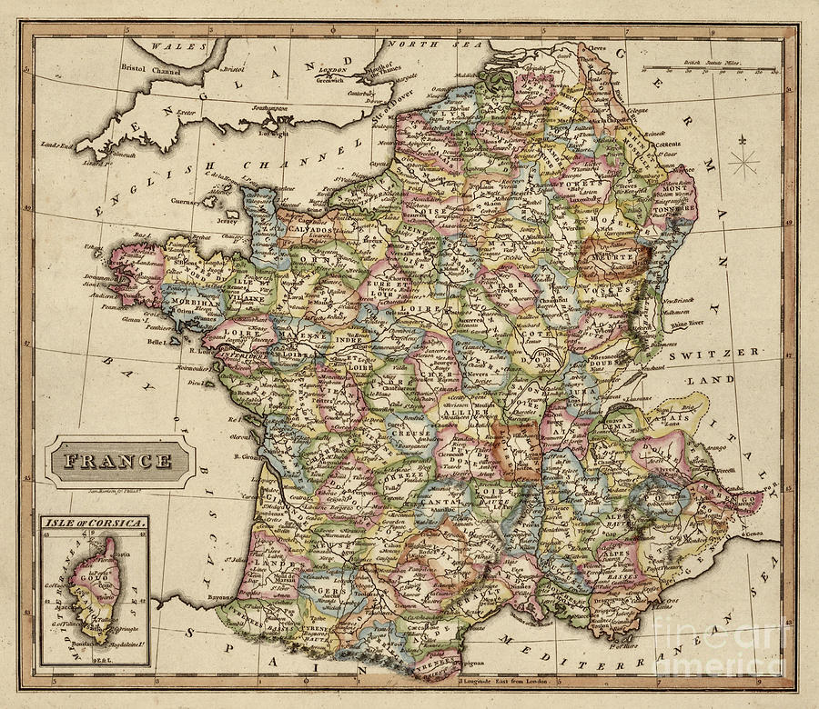 Vintage Map Of France Vintage Map Of France 1817 Photograph By Jl Images | Fine Art America