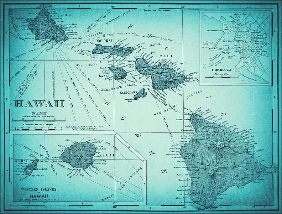 Vintage Map of Hawaii 1898 Ocean Blue Photograph by Carol Japp - Pixels