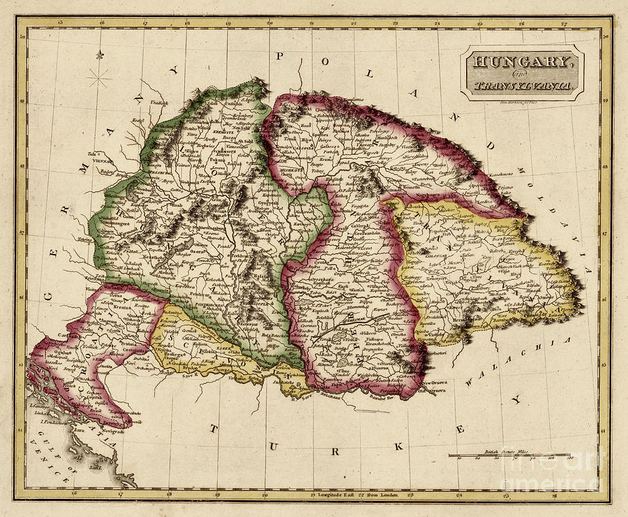 Vintage Map Of Hungary 1817 Photograph By JL Images   Vintage Map Of Hungary 1817 Fielding Lucas 