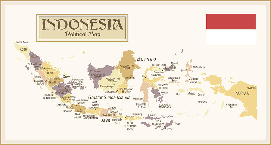 Vintage Map of Indonesia Drawing by Pop_jop