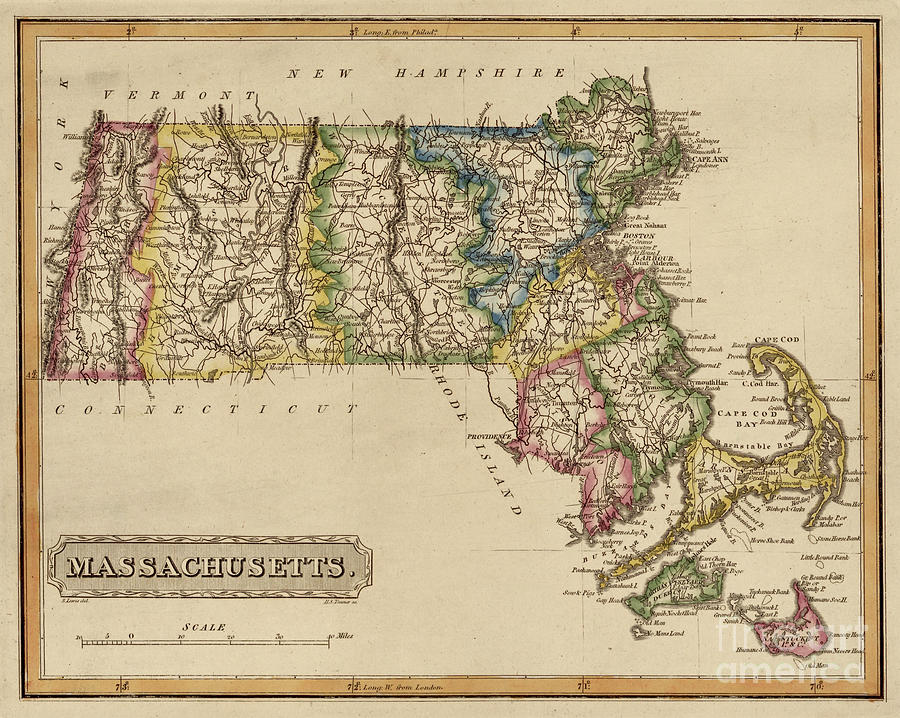 Vintage Map Of Massachusetts 1817 Photograph By JL Images   Vintage Map Of Massachusetts 1817 Fielding Lucas 