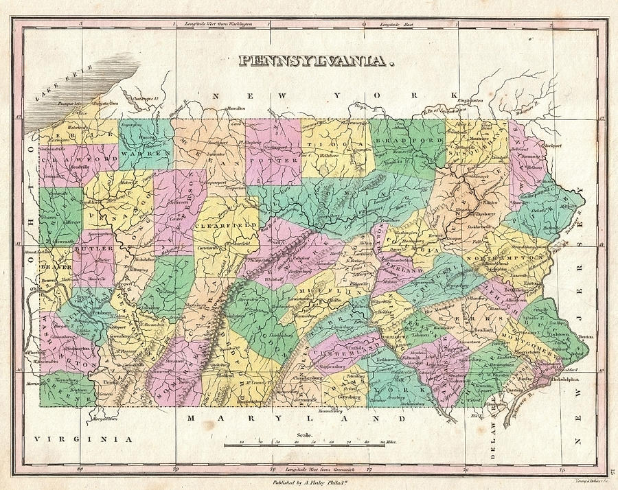 Vintage map of Pennsylvania Drawing by Philip Openshaw - Fine Art America