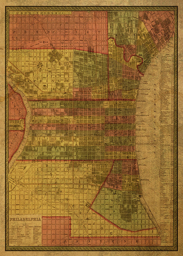 Vintage Map of Philadelphia on Worn Distressed Canvas Antique 1849 ...