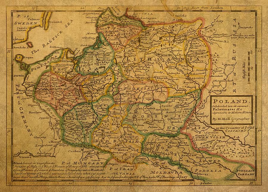 Vintage Map Of Poland 1731 Digital Art By Super Car