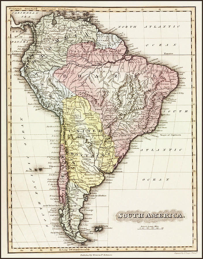 Vintage Photograph - Vintage Map of South America 1823 by Carol Japp