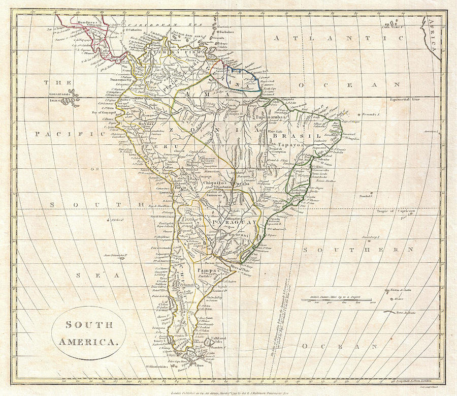 Vintage map of South America Drawing by Philip Openshaw - Fine Art America