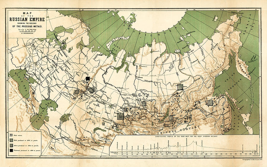 Vintage Map of the Russian Empire Drawing by Orca Art Gallery - Fine ...