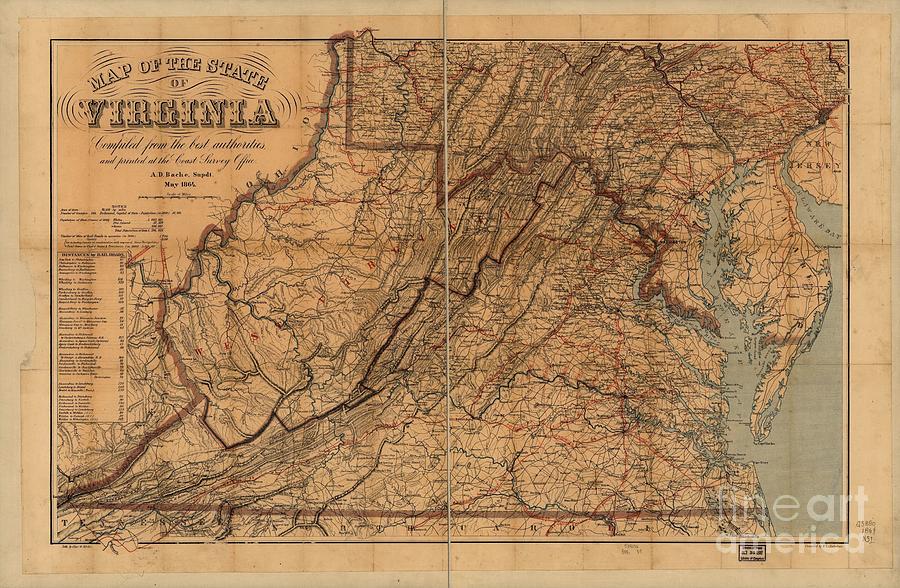 Vintage Map Of The State Of Virginia 1864 Photograph