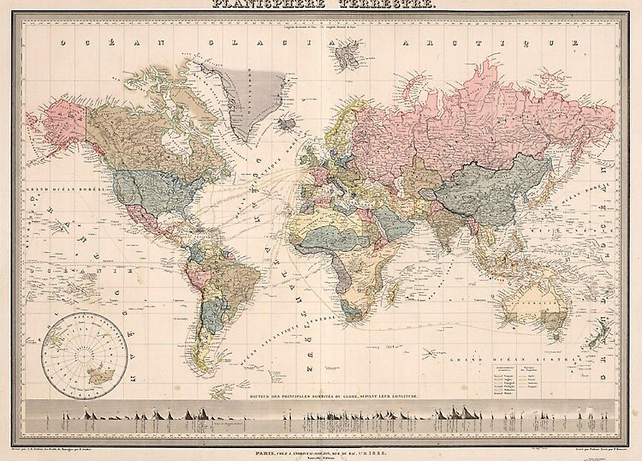 Vintage Map of The World 1852 Digital Art by Mark Urick - Pixels