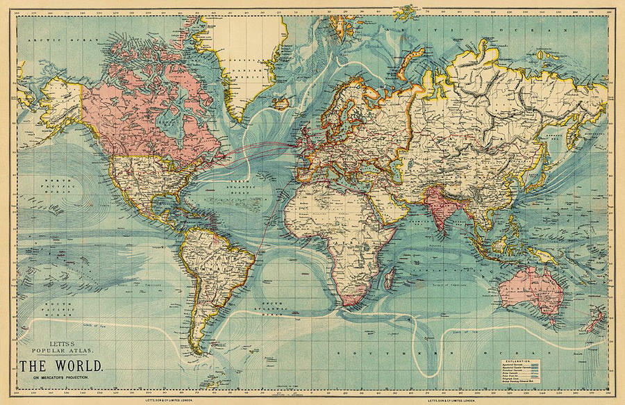 Vintage Map of The World 1883 Digital Art by Brenton Labelle - Pixels