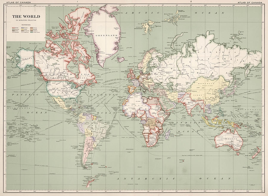 Vintage Map of The World 1915 Poster Painting by Robertson Adam | Pixels