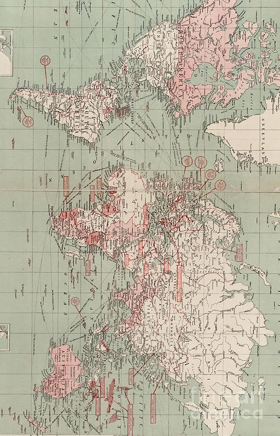 Vintage Map of The World 1918 Digital Art by Bui Thai