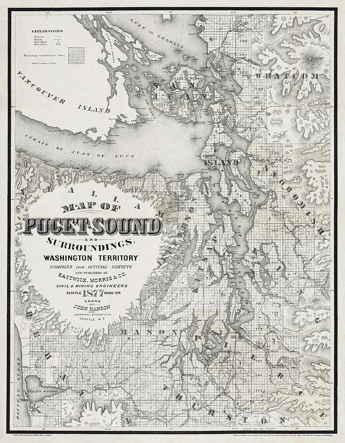 Seattle Photograph - Vintage Map Puget Sound and Surroundings 1877 by Carol Japp
