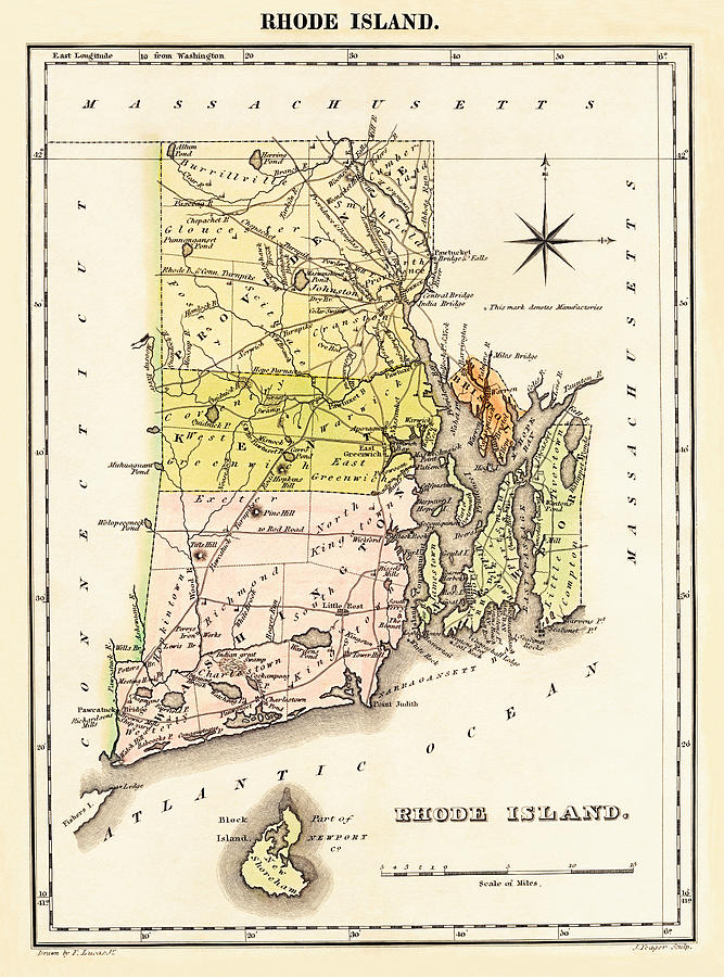 Vintage Map Rhode Island 1822 Photograph by Carol Japp