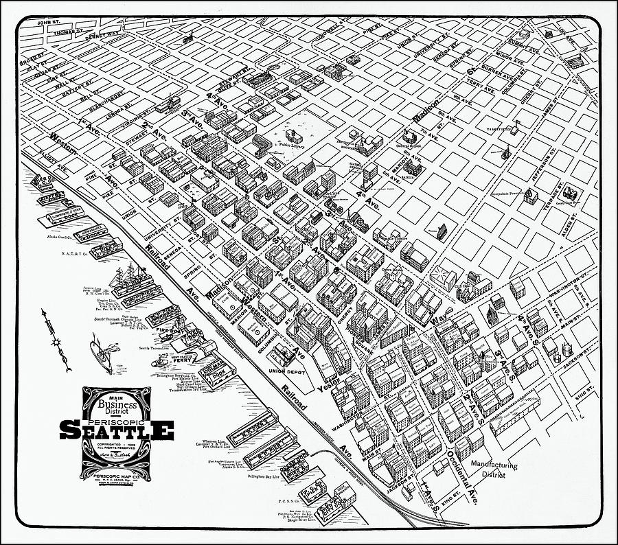 Seattle Photograph - Vintage Map Seattle Business District 1903 Black and White  by Carol Japp