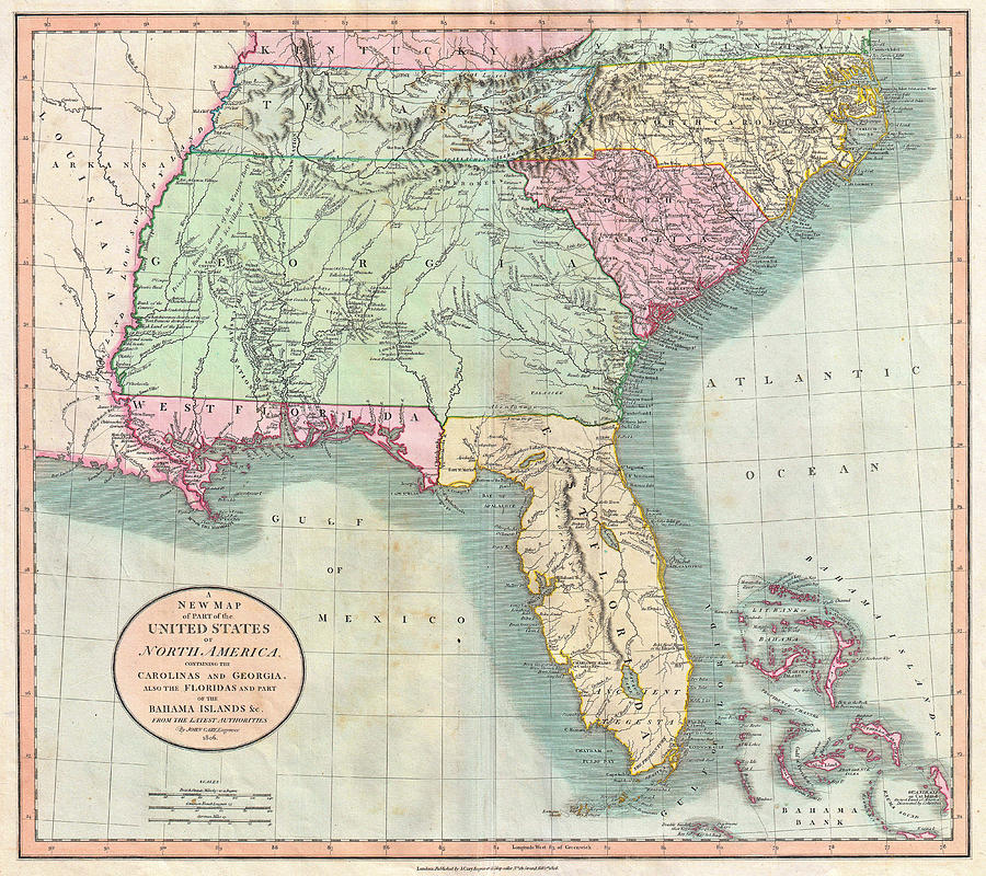 Vintage Map - South Eastern USA Drawing by Philip Openshaw - Fine Art ...