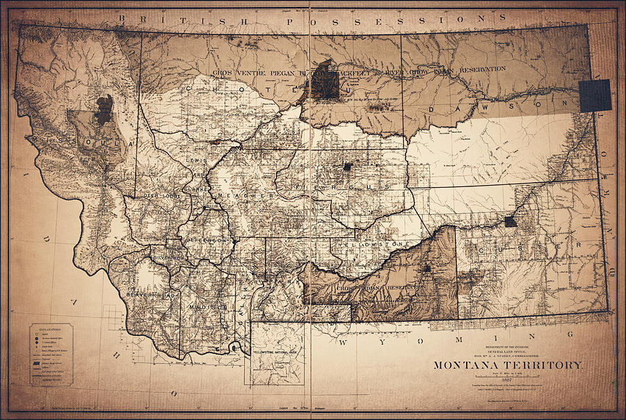 Vintage Map State of Montana 1887 Sepia  Photograph by Carol Japp