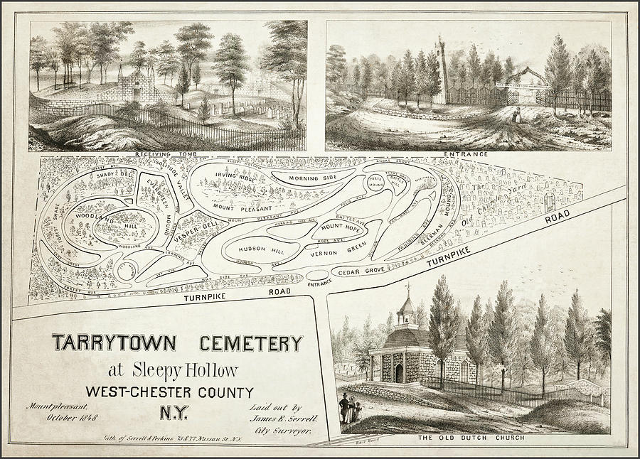 Sleepy Hollow Photograph - Vintage Map Tarrytown Cemetery at Sleepy Hollow 1848 by Carol Japp