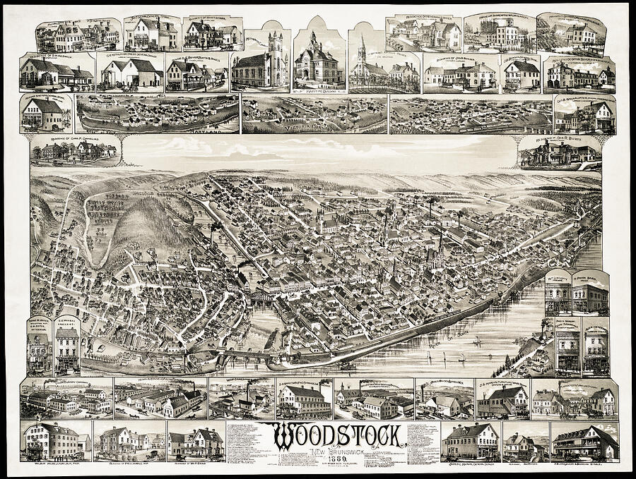 Vintage Map Woodstock New Brunswick Canada 1889 Drawing by Carol Japp Vintage Map Woodstock New Brunswick Canada 1889 Drawing by Carol Japp