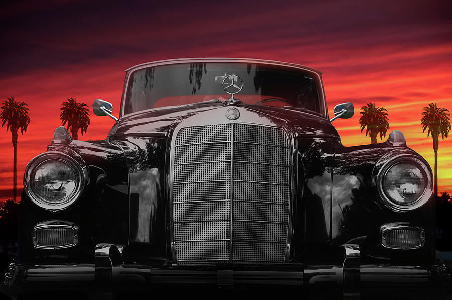 Vintage Mercedes Benz and RED SUNSET Photograph by Larry Butterworth