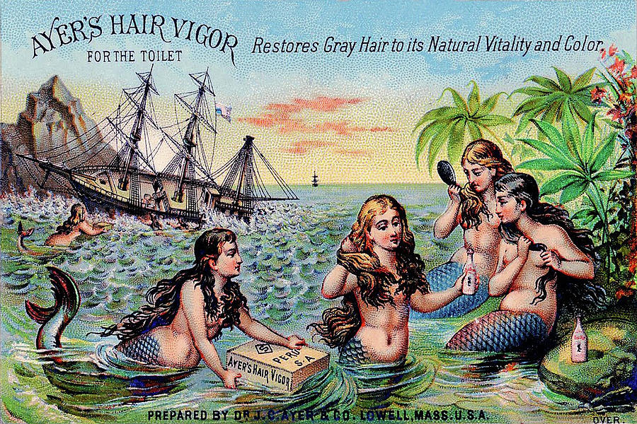 Vintage Mermaids and Ship Painting by Peggy Collins