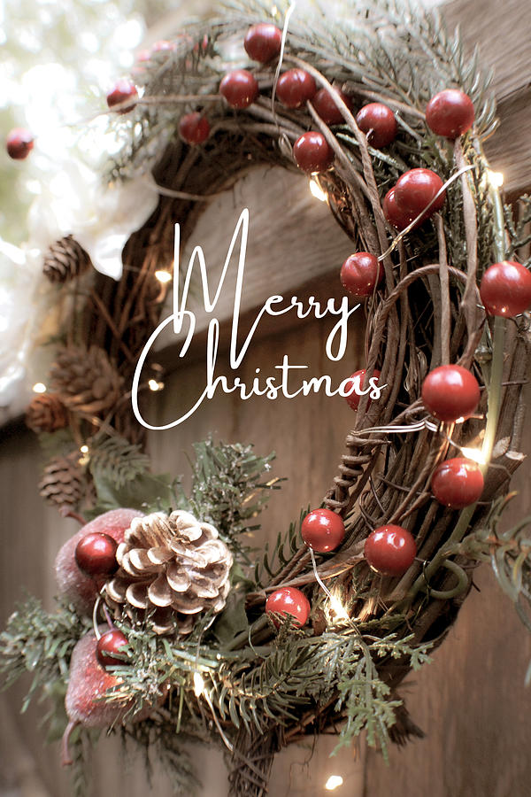 Vintage Merry Christmas Wreath Photograph by W Craig Photography