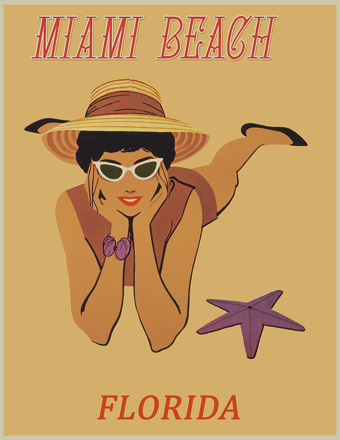 Vintage Drawing - Vintage Miami Beach Florida Travel Poster by Travel Poster