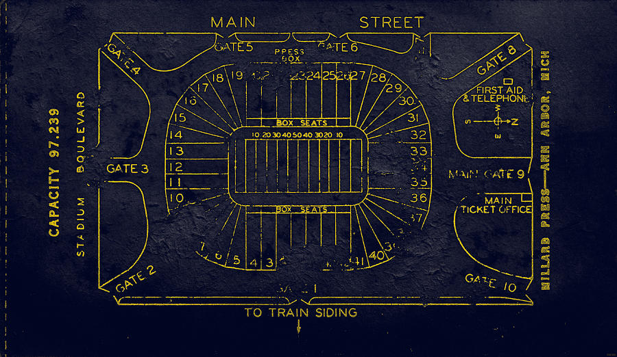 Vintage Michigan Stadium Map Art Mixed Media by Row One Brand