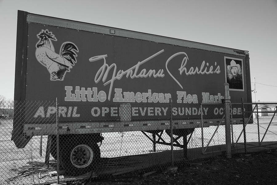 Vintage Montana Charlies advertisement on Historic Route 66 in Illinois in BW Photograph by Eldon McGraw