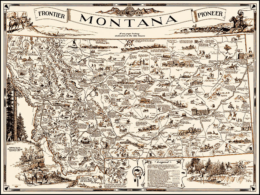 Vintage Montana Frontier Pioneer Map 1937 Sepia  Photograph by Carol Japp